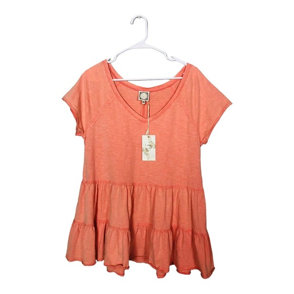 Unbranded Tops - 2821 NWT Women's Sz Medium Tunic Top Short Sleeve Peach